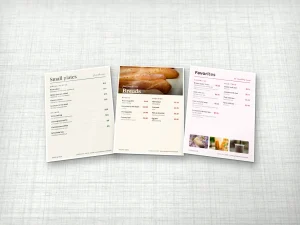 Flexible menu inserts for a bistro, a bakery and a tea house