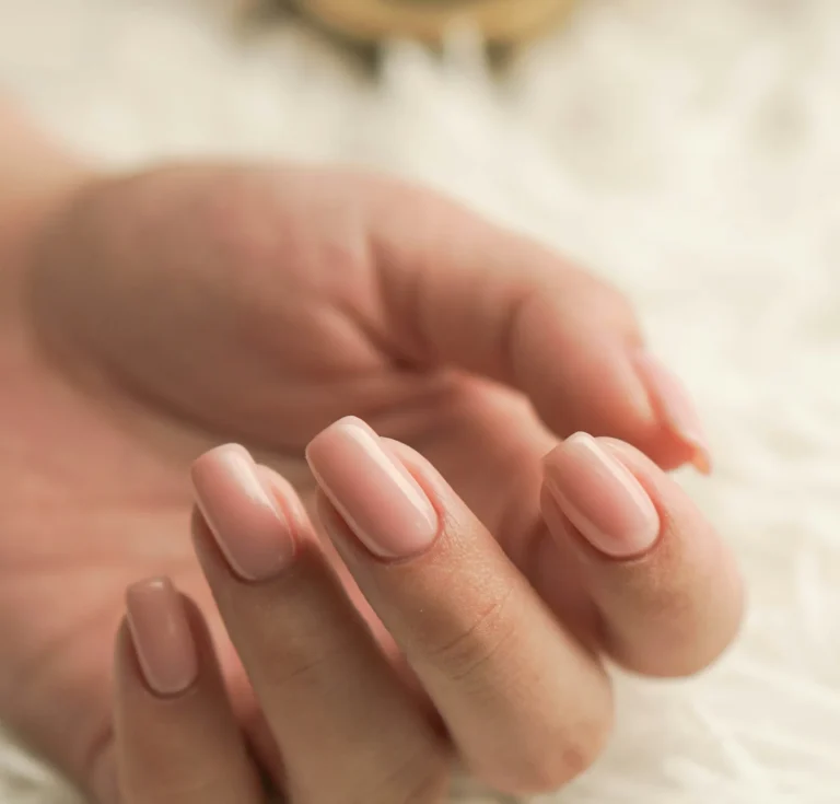 A freshly done set of nude nails