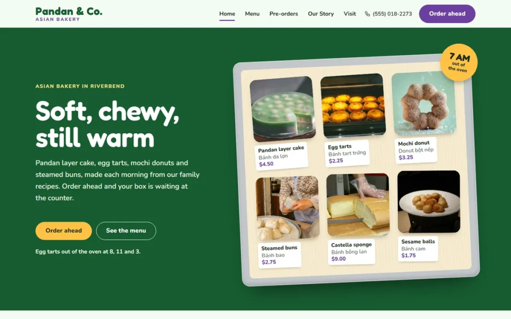 Home page of the demo website (desktop)