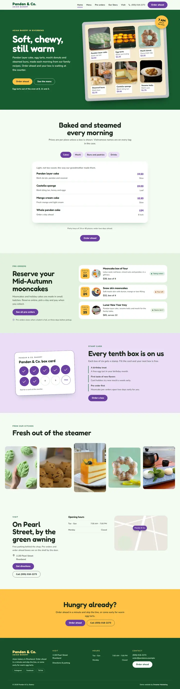 Home page of the demo website (whole page, desktop)