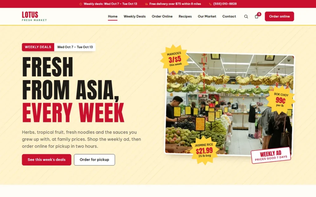 Home page of the demo website (desktop)