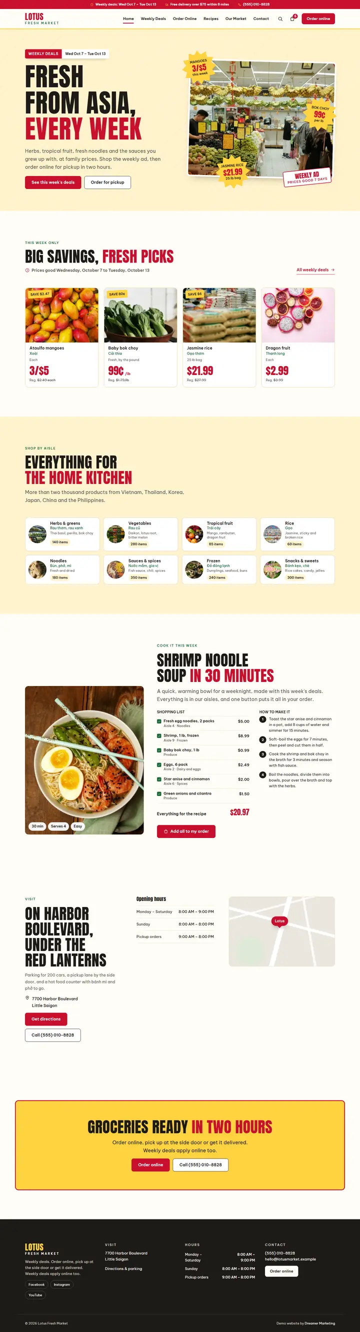 Home page of the demo website (whole page, desktop)
