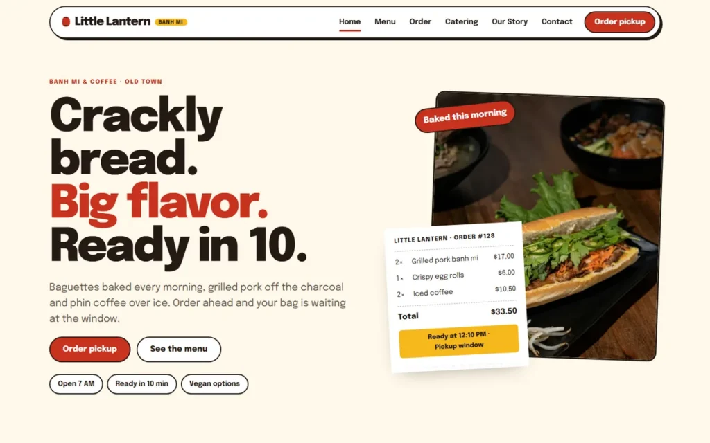 Home page of the demo website (desktop)