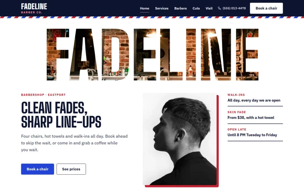 Home page of the demo website (desktop)