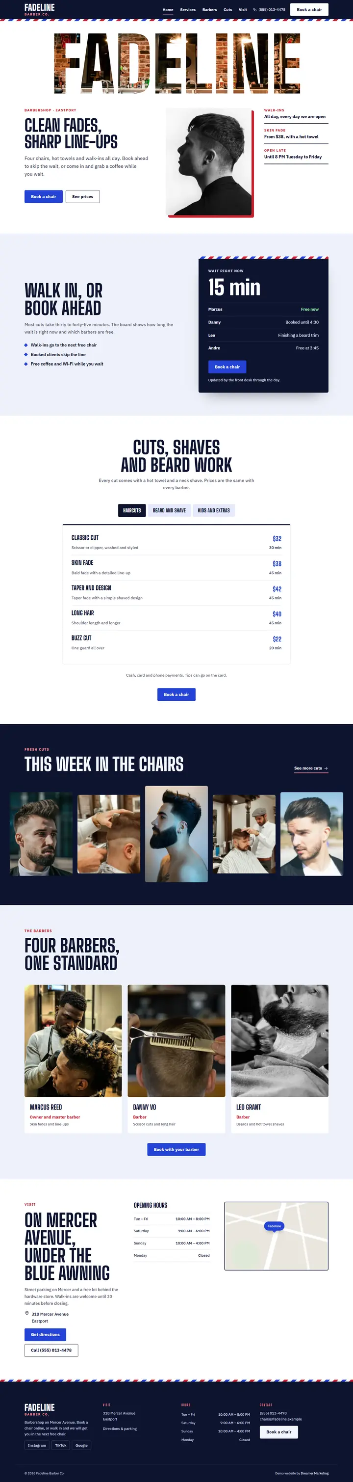 Home page of the demo website (whole page, desktop)