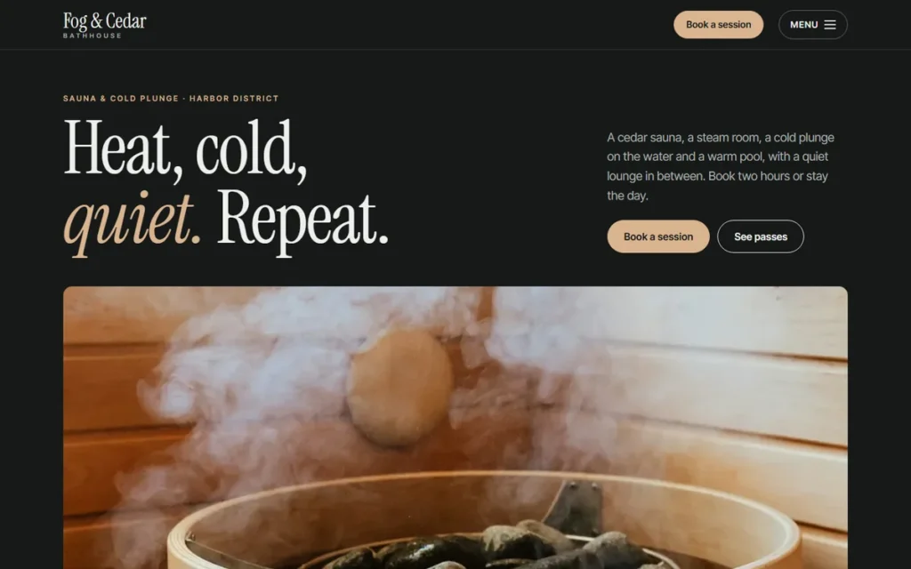 Home page of the demo website (desktop)