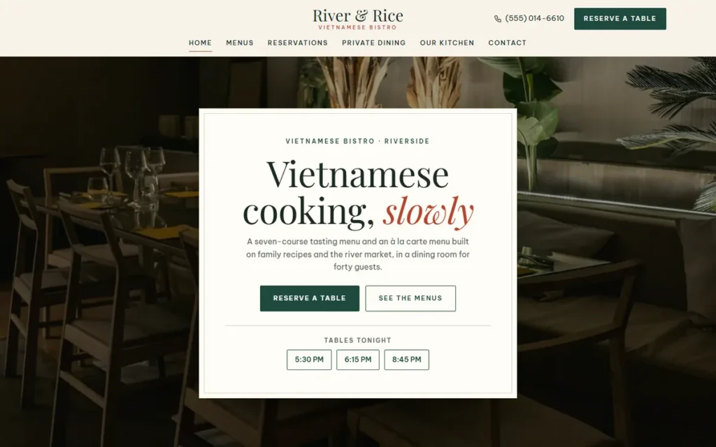 Home page of the demo website (desktop)