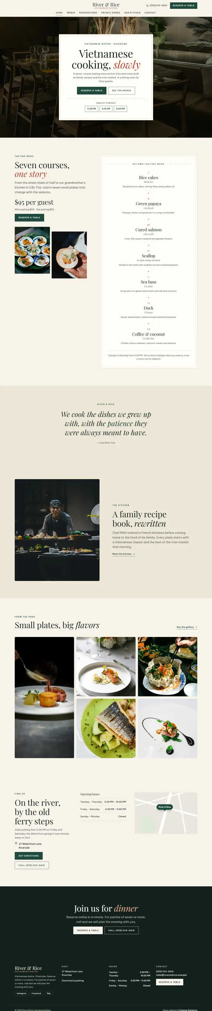 Home page of the demo website (whole page, desktop)