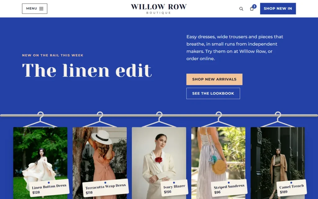 Home page of the demo website (desktop)