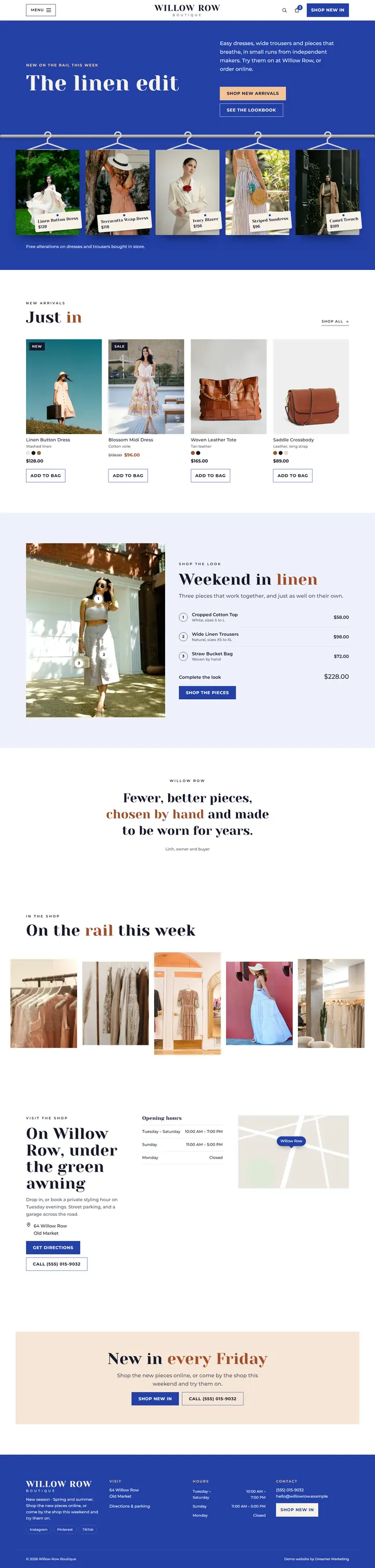 Home page of the demo website (whole page, desktop)