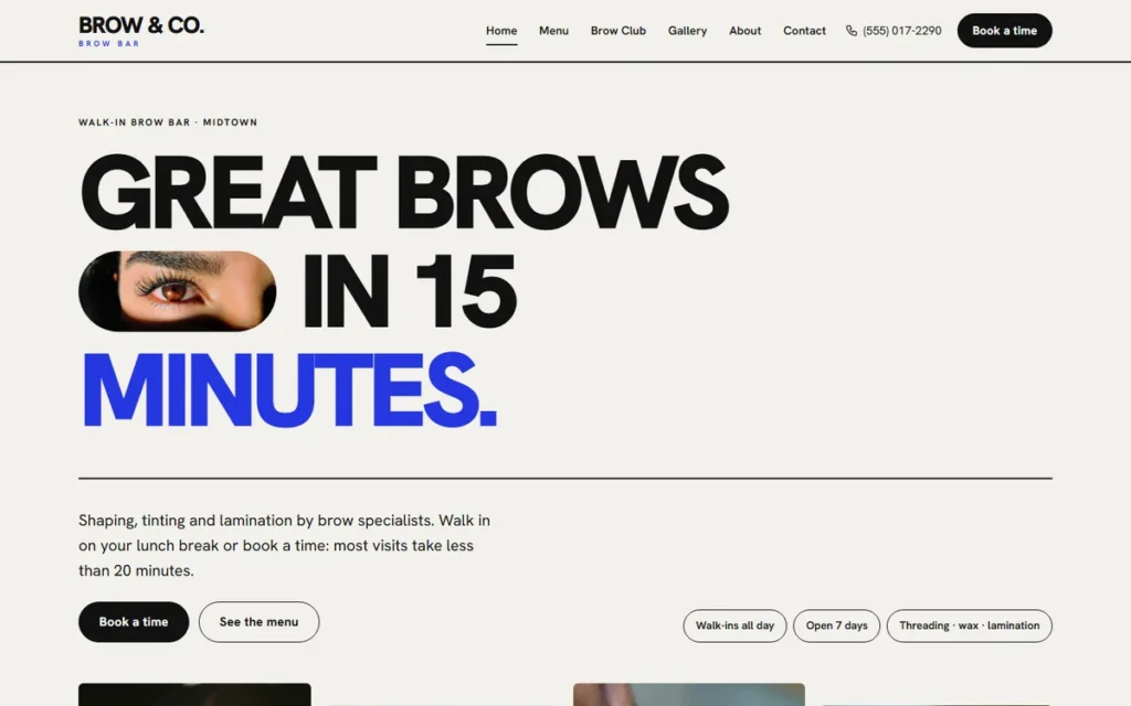Home page of the demo website (desktop)