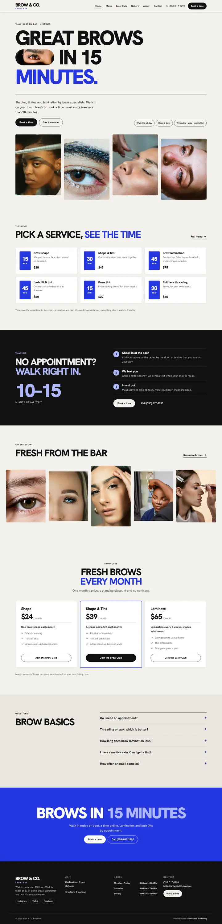 Home page of the demo website (whole page, desktop)