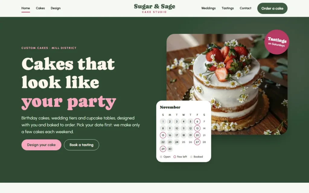 Home page of the demo website (desktop)