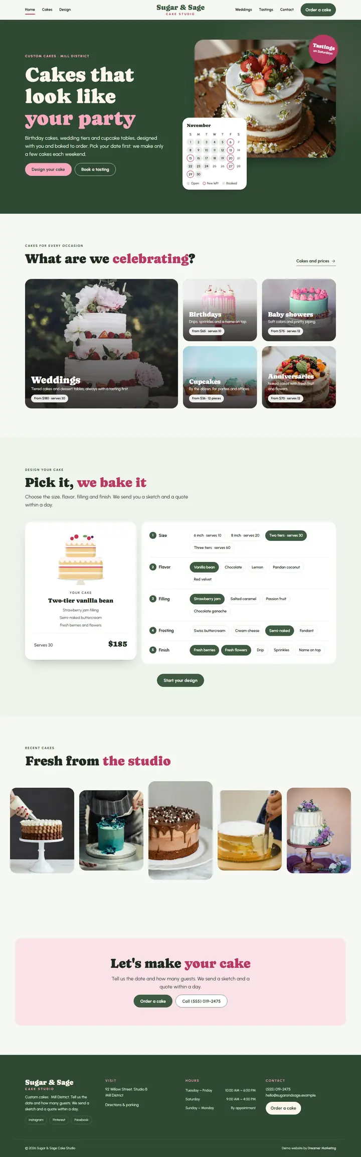 Home page of the demo website (whole page, desktop)