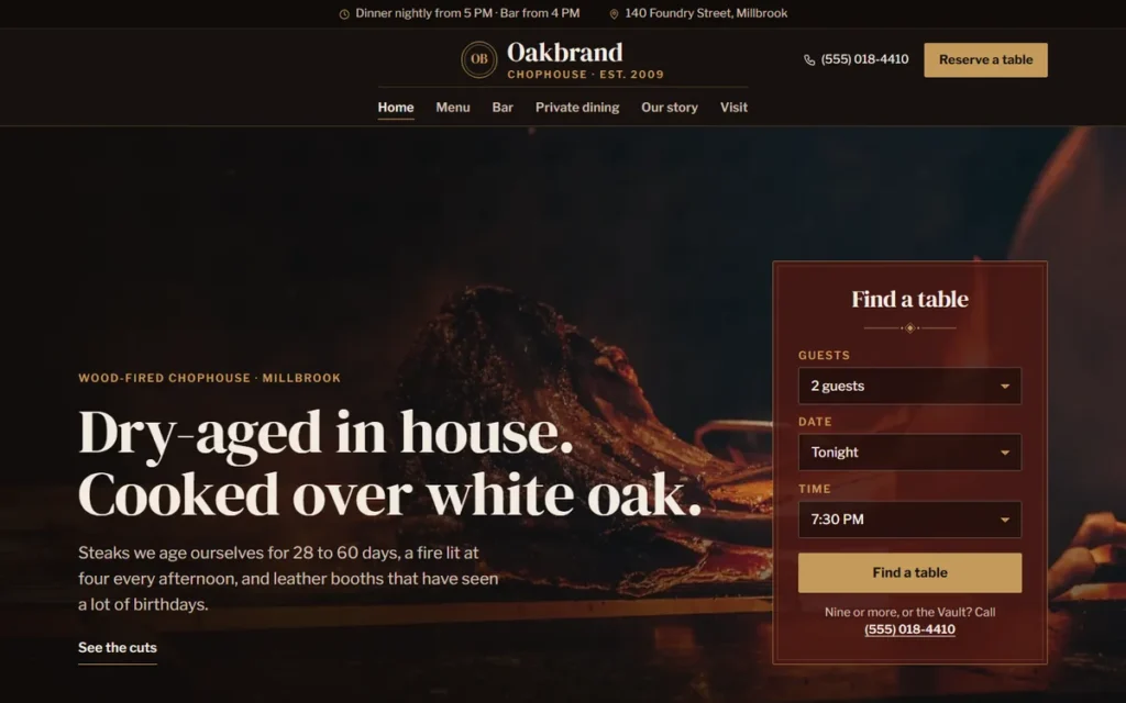 Home page of the demo website (desktop)