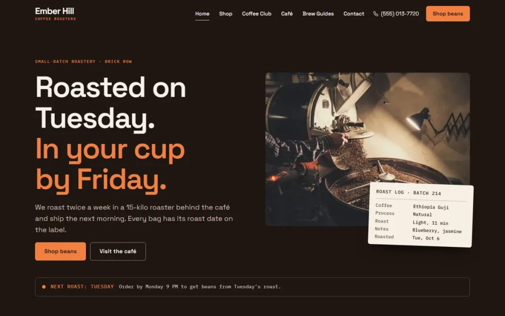 Home page of the demo website (desktop)