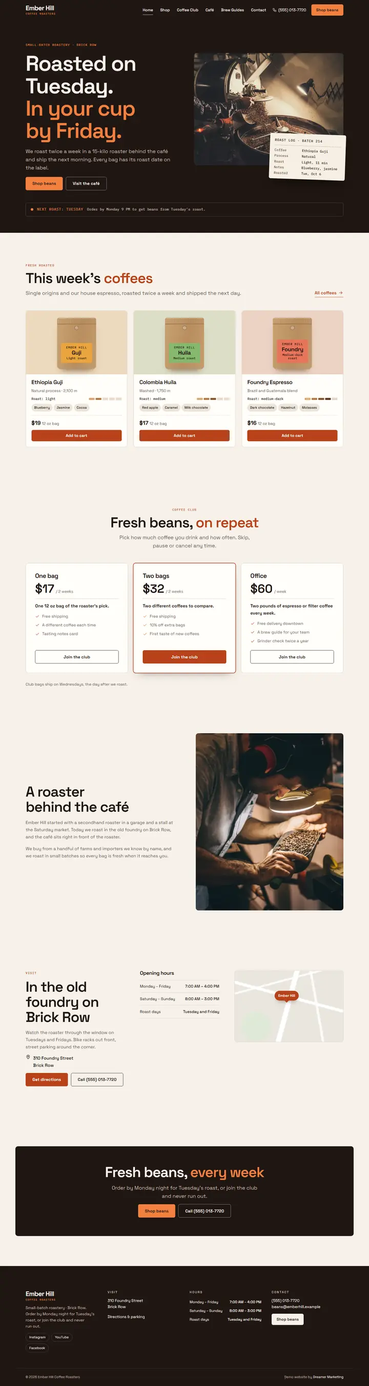 Home page of the demo website (whole page, desktop)