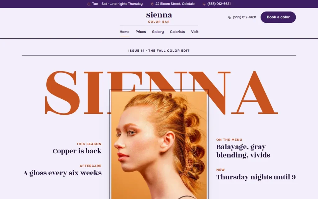 Home page of the demo website (desktop)