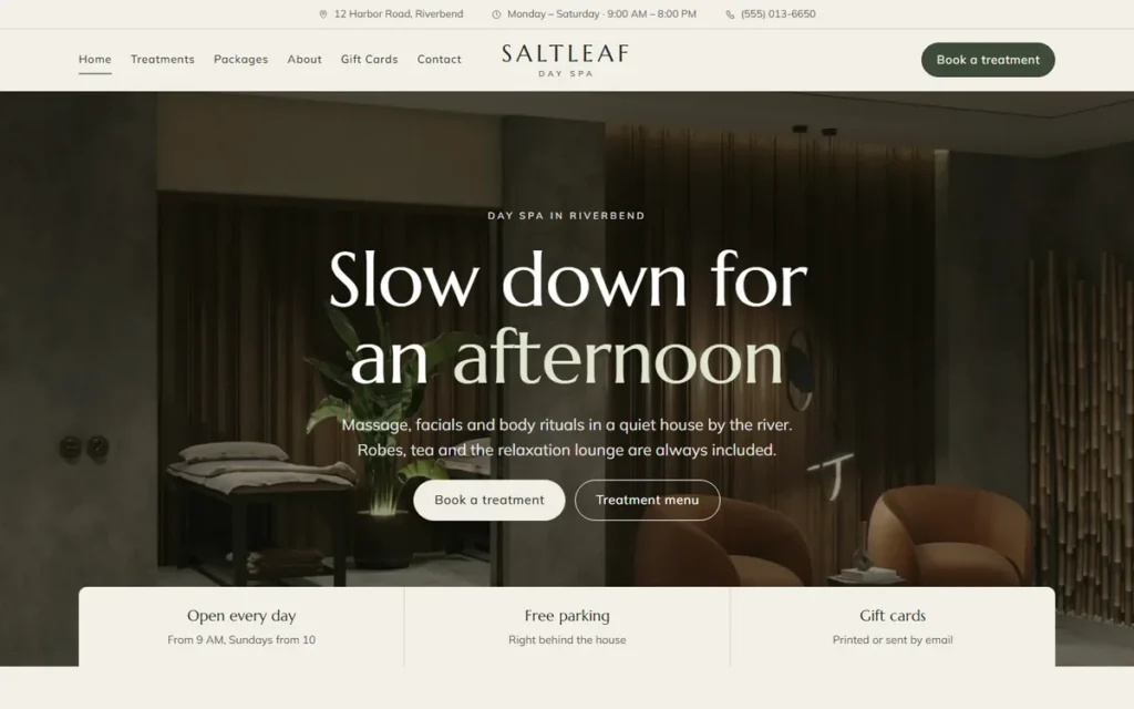 Home page of the demo website (desktop)