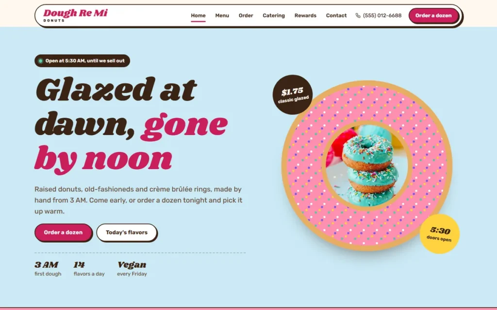 Home page of the demo website (desktop)