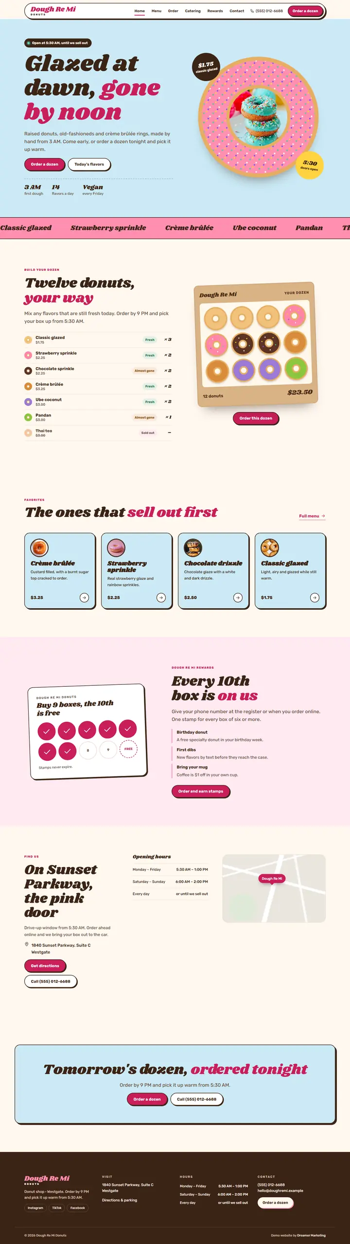 Home page of the demo website (whole page, desktop)