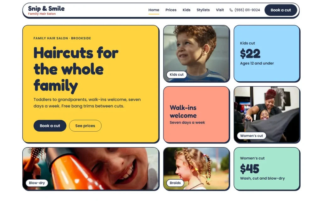 Home page of the demo website (desktop)