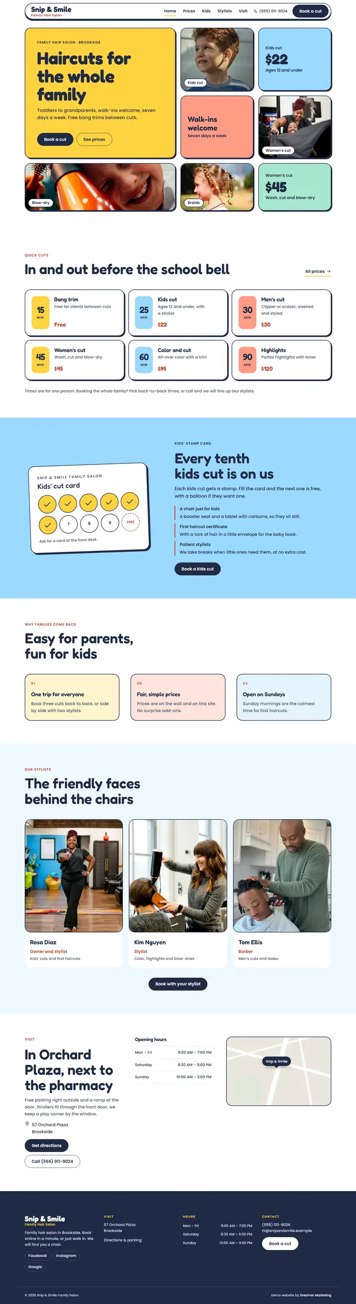 Home page of the demo website (whole page, desktop)
