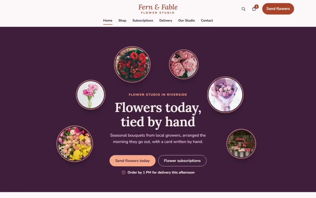 Home page of the demo website (desktop)
