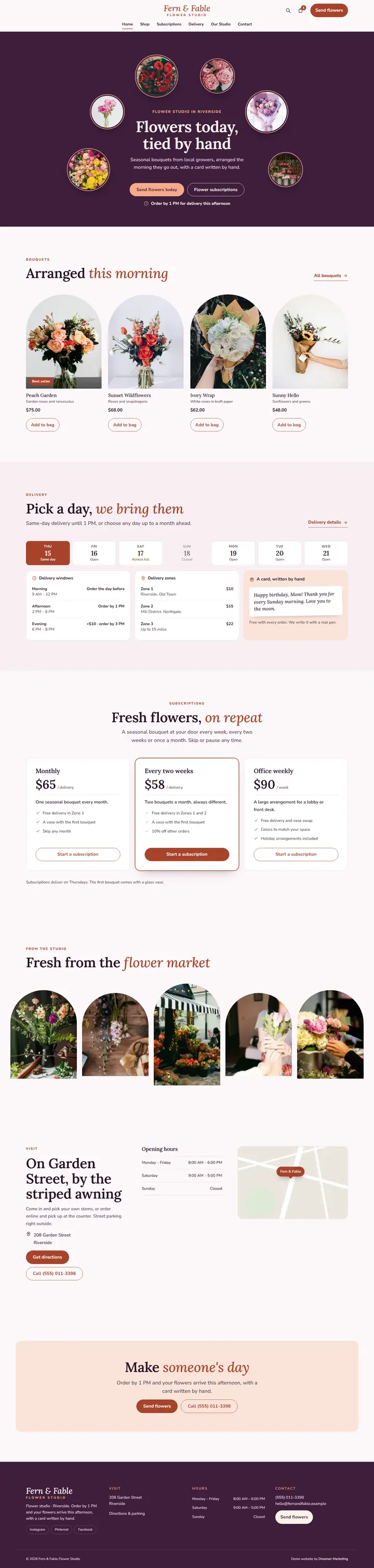 Home page of the demo website (whole page, desktop)