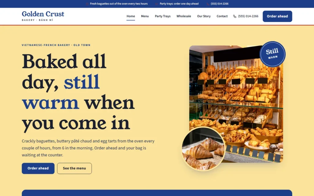 Home page of the demo website (desktop)