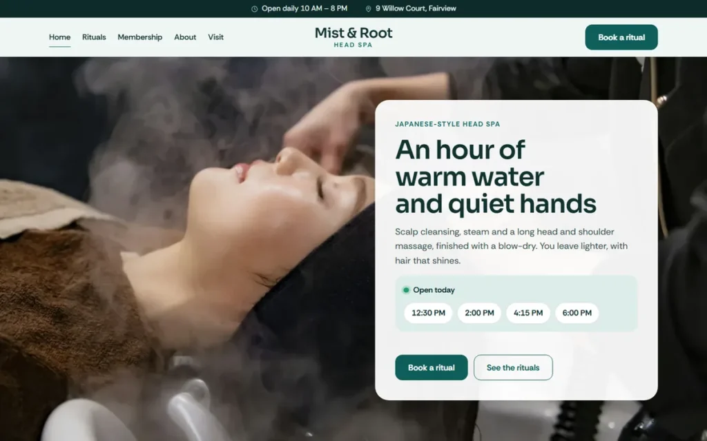 Home page of the demo website (desktop)