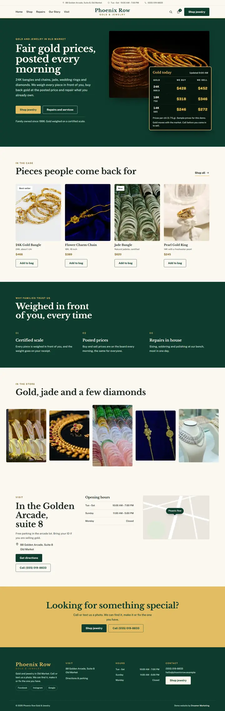 Home page of the demo website (whole page, desktop)