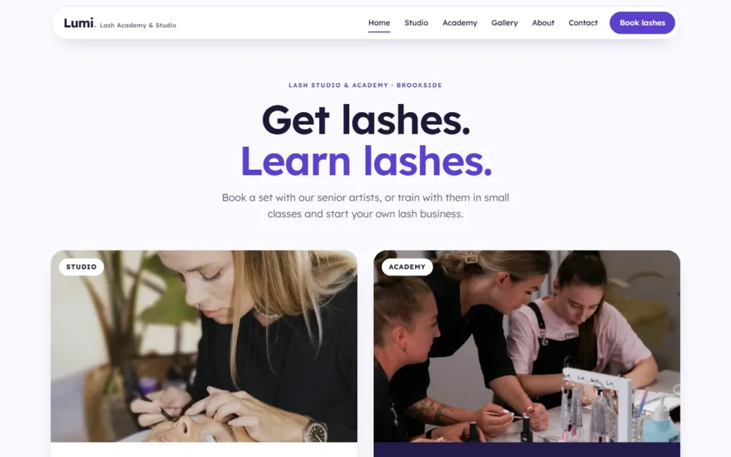 Home page of the demo website (desktop)