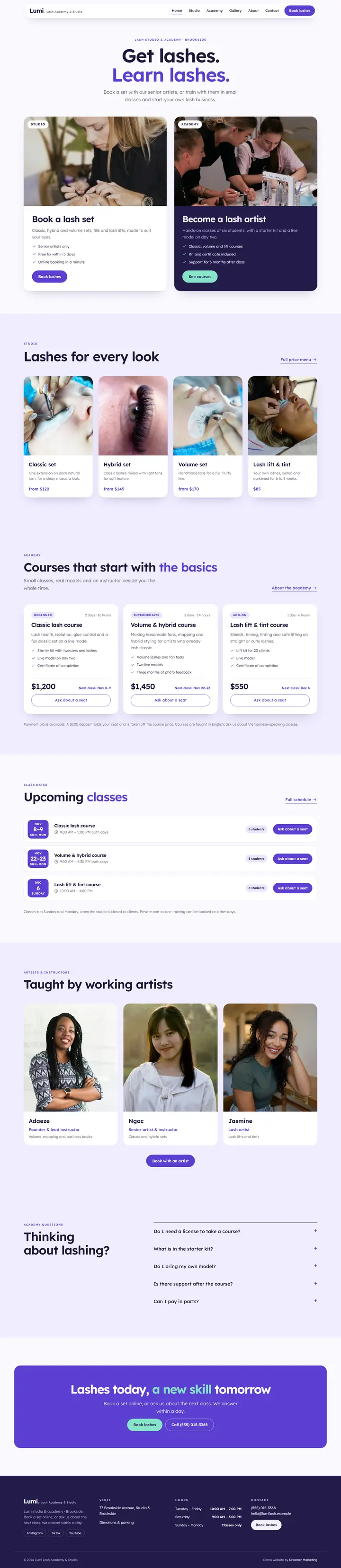 Home page of the demo website (whole page, desktop)