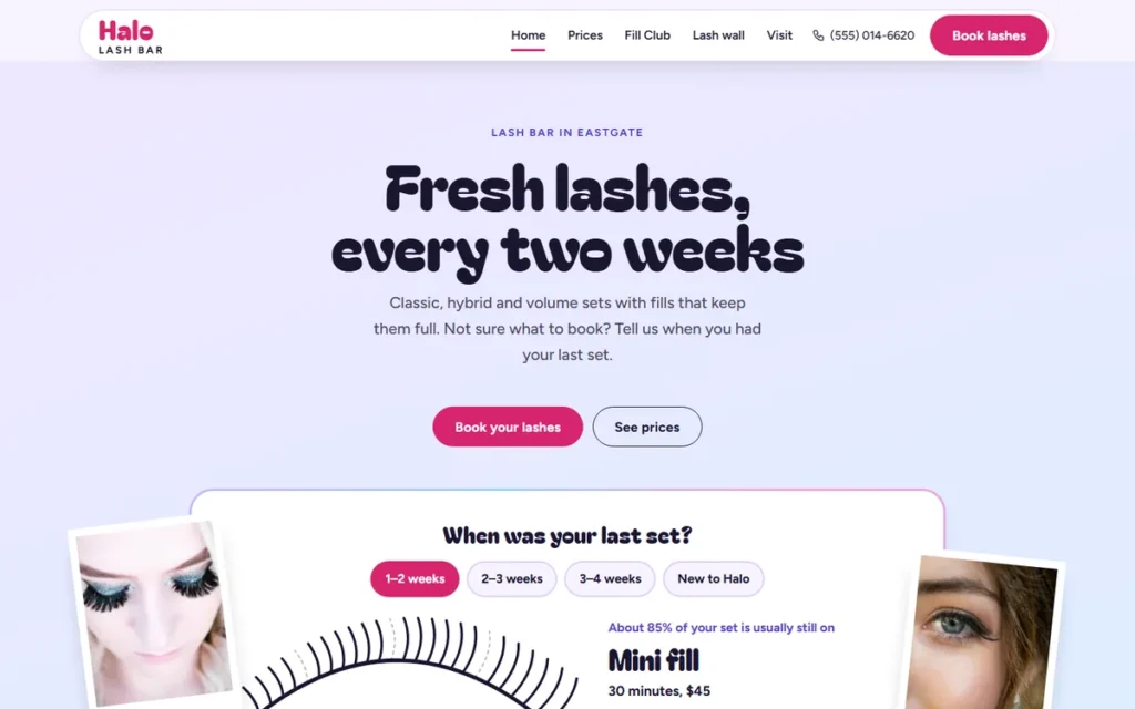 Home page of the demo website (desktop)