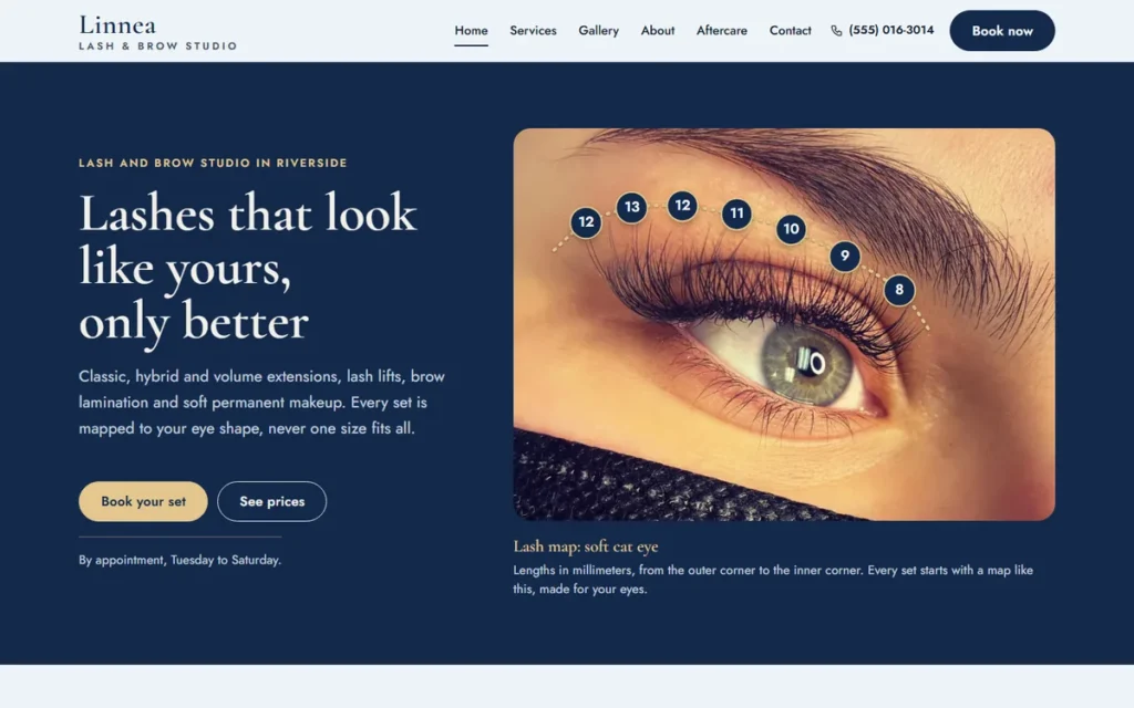 Home page of the demo website (desktop)