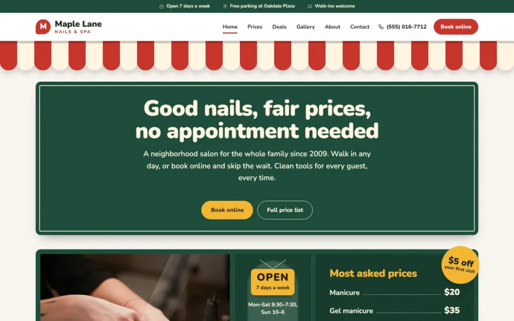 Home page of the demo website (desktop)