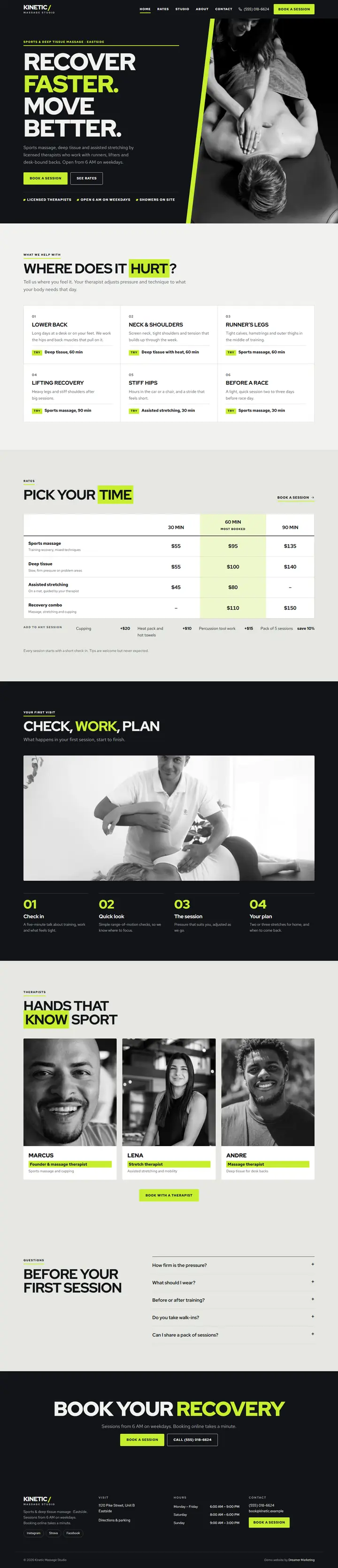 Home page of the demo website (whole page, desktop)