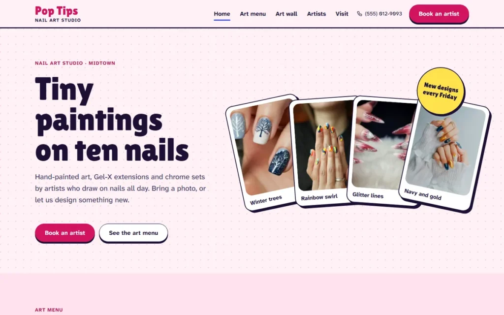 Home page of the demo website (desktop)