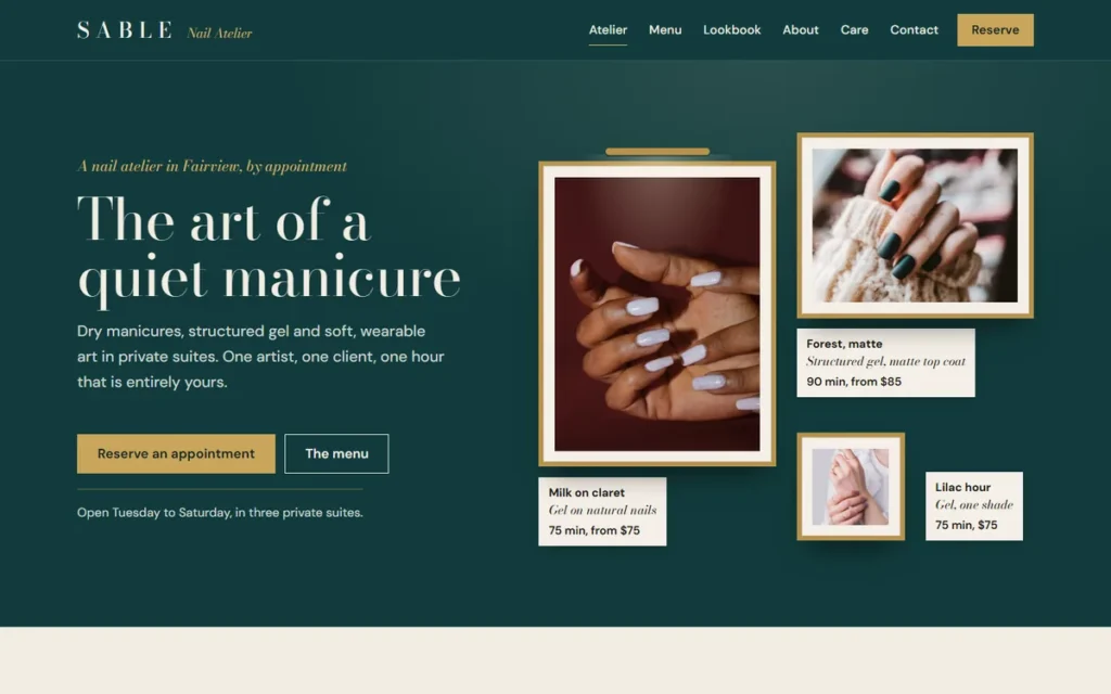 Home page of the demo website (desktop)