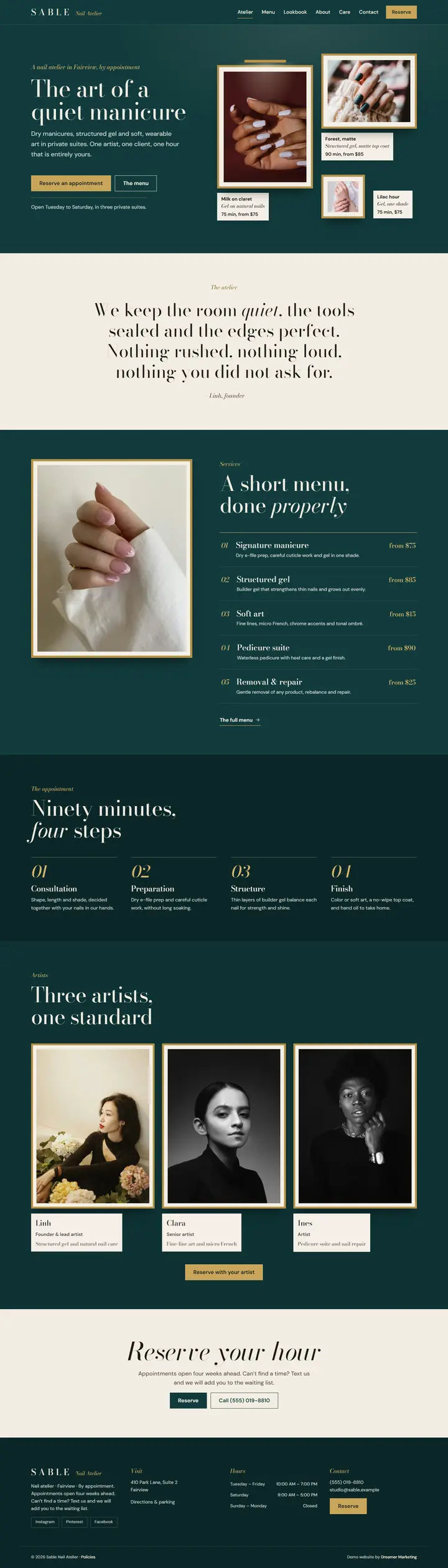 Home page of the demo website (whole page, desktop)