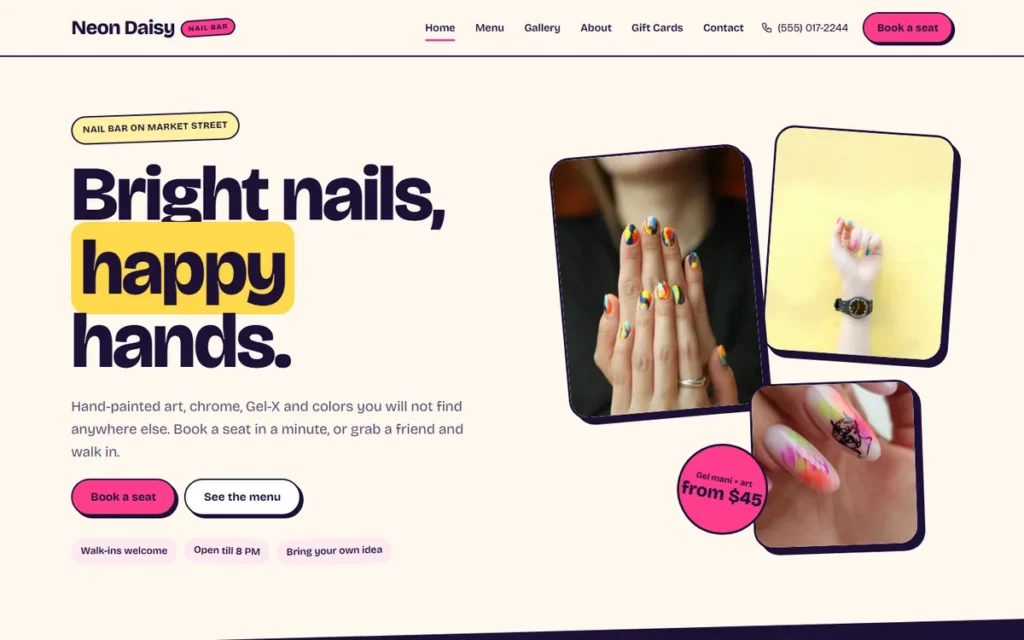 Home page of the demo website (desktop)