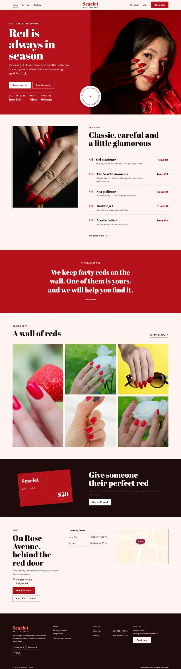 Home page of the demo website (whole page, desktop)