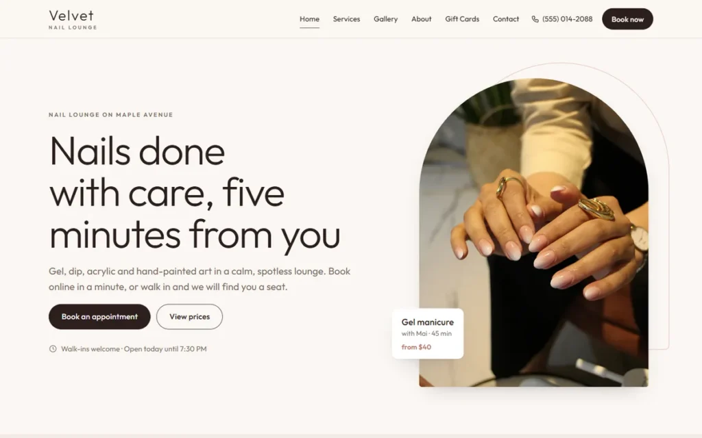 Home page of the demo website (desktop)