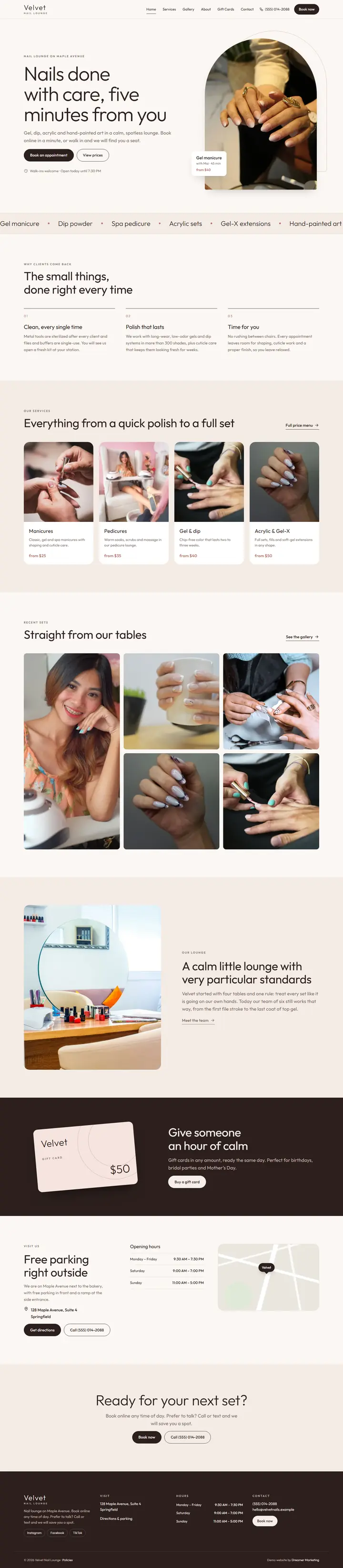 Home page of the demo website (whole page, desktop)