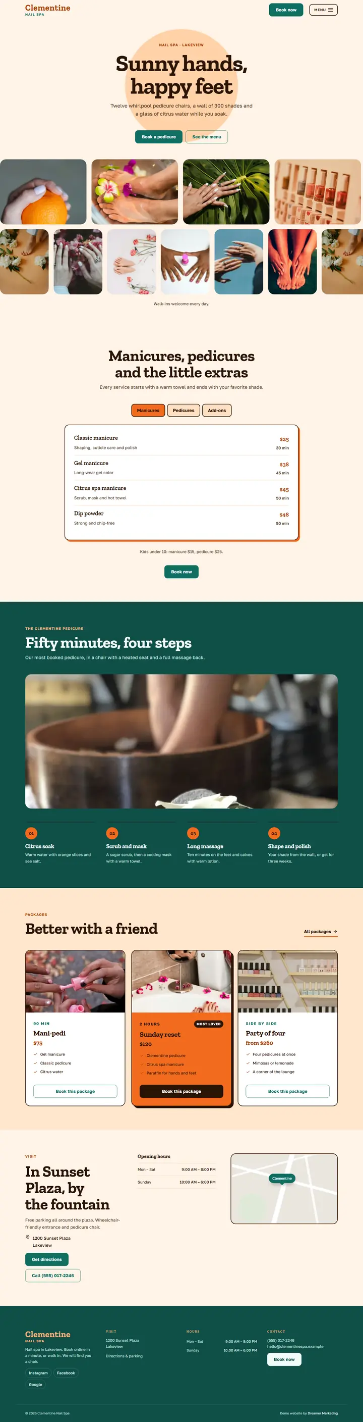 Home page of the demo website (whole page, desktop)