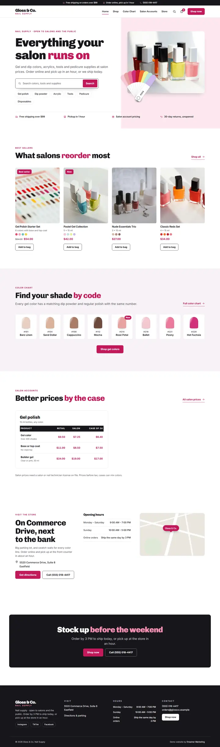 Home page of the demo website (whole page, desktop)