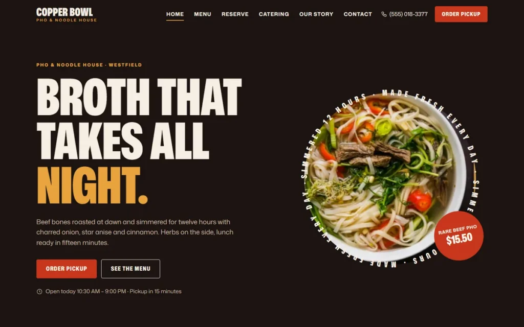 Home page of the demo website (desktop)