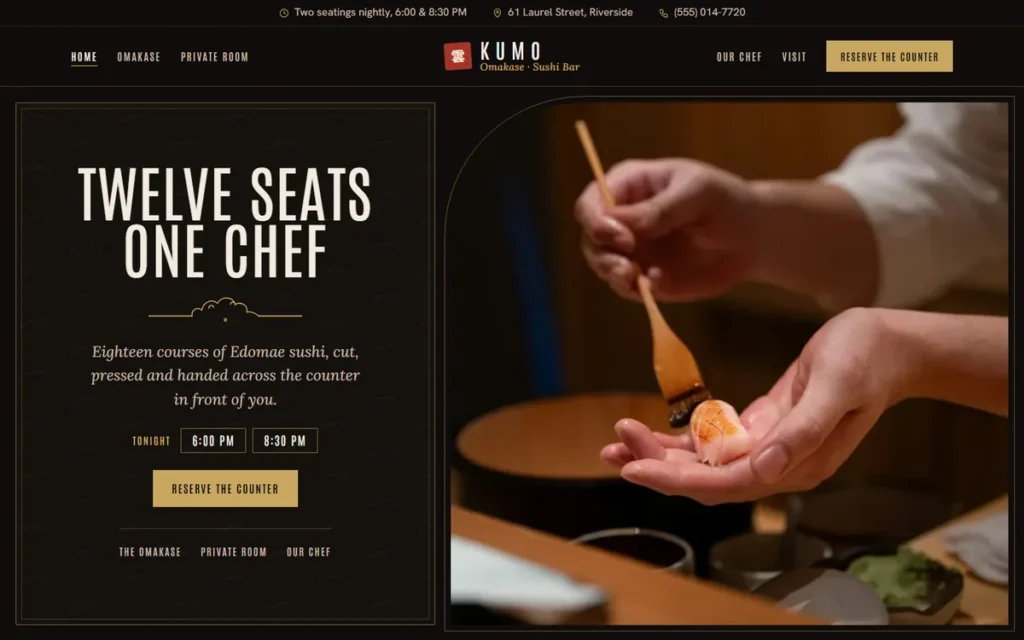 Home page of the demo website (desktop)