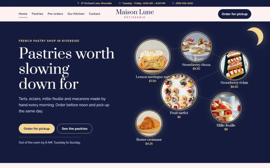 Home page of the demo website (desktop)